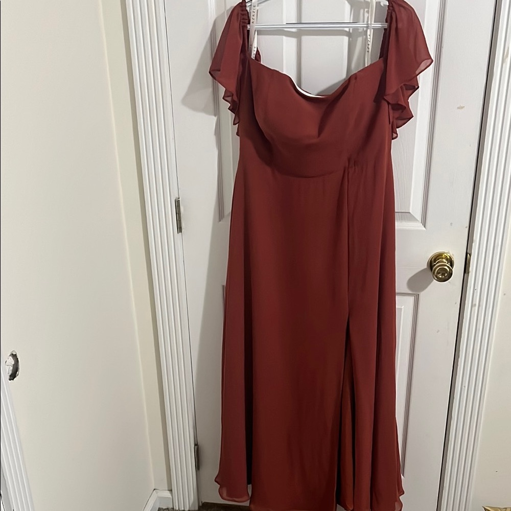 Azazie Red Short Sleeve Wedding Dress